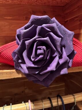 Statement Rose Accent Hat - Purple Flower on Red Base